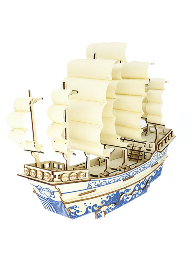 ألعاب تجميع تعليمية للأطفال، ألغاز خشبية ثلاثية الأبعاد، مركب شراعي قديم - Image 1